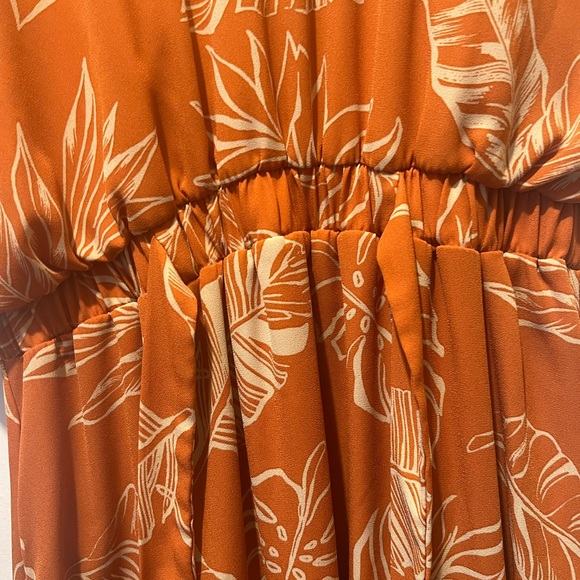 Sienna Sky Orange Maxi Dress with White Leaf Print - Picture 3 of 3